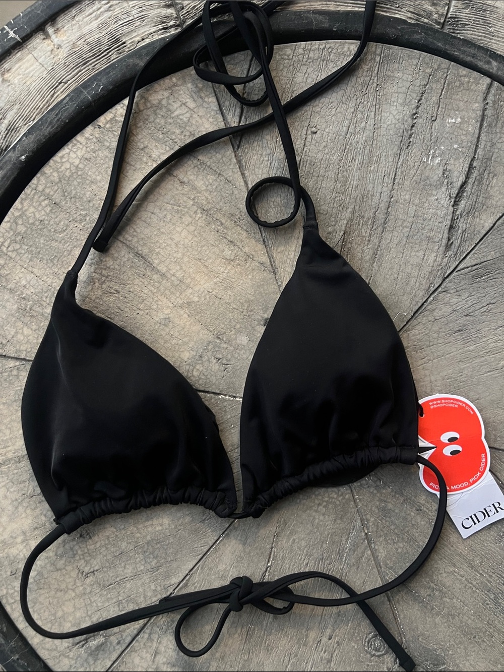 Cider Black Triangle Tie Bikini Top with Adjustable Straps BT2